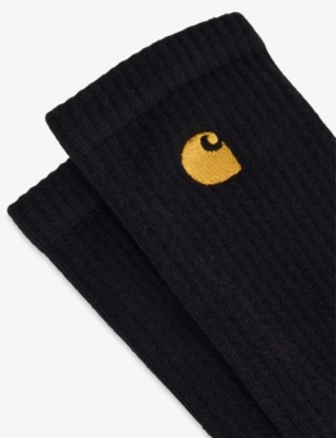 Carhartt Mens Black / Gold Chase Logo-embroidered Stretch-cotton Blend Socks In Black