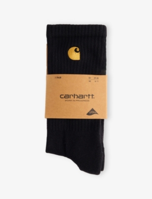 Carhartt Mens Black / Gold Chase Logo-embroidered Stretch-cotton Blend Socks In Black