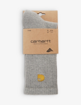 Carhartt Wip Mens Grey Heather Chase Logo-embroidered Stretch-cotton Blend Socks