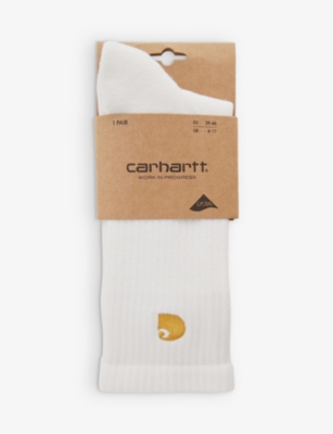 Carhartt Wip Mens White Chase Logo-embroidered Stretch-cotton Blend Socks