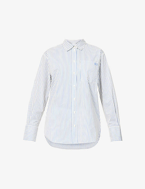 FRAME: Oversized striped-pattern relaxed-fit cotton-blend shirt