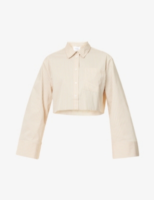 Frame Cropped Wide Sleeve Shirt In Sand Multi