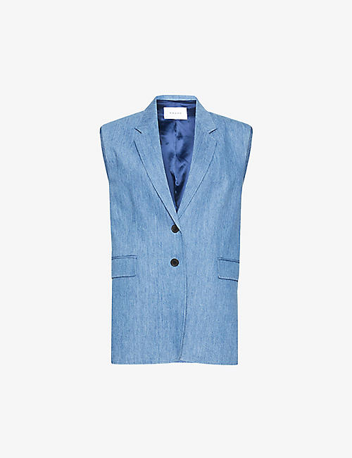FRAME: V-neck oversized stretch-linen blend sleeveless jacket