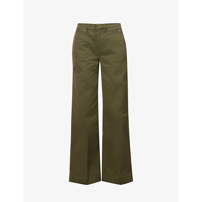 Frame Womens Washed Fatigue Le Tomboy Wide-leg Mid-rise Stretch-cotton Trousers In Green