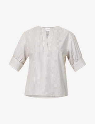 FRAME + NET SUSTAIN STRIPED ORGANIC COTTON-POPLIN BLOUSE 