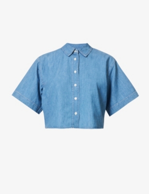 Shop Frame Women's Encore Faded-wash Boxy-fit Cotton And Linen-blend Shirt