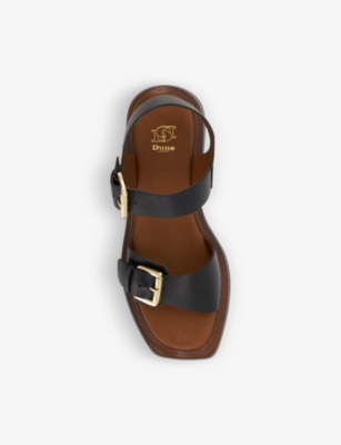 Dune Womens Black-leather Loells Square-toe Leather Platform Sandals In Black-leather