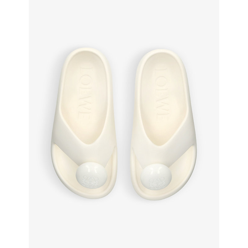 Shop Loewe Women's White Bubble Thong Brand-embellished Rubber Sliders