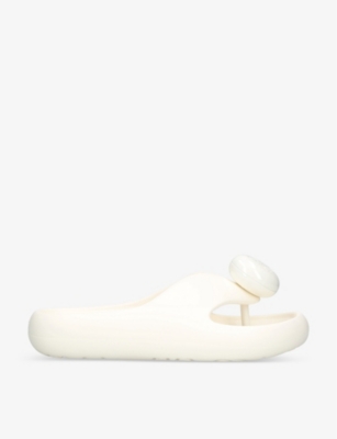 Shop Loewe Bubble Thong Brand-embellished Rubber Sliders In White