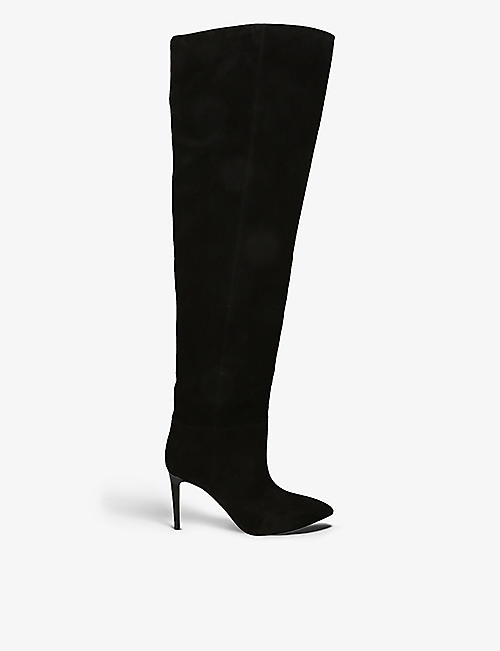 PARIS TEXAS: Slouchy pointed-toe suede over-the-knee boots