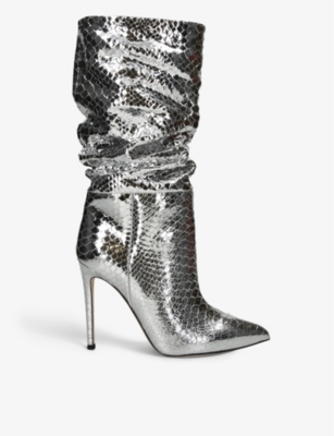 PARIS TEXAS: Slouchy croc-embossed leather heeled ankle boots