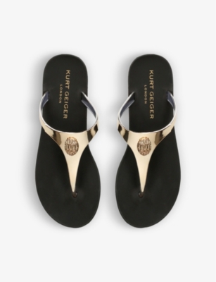 Shop Kurt Geiger London Women's Gold Maddison Eagle-embellished T-bar Sandals