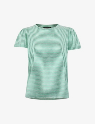 Whistles Womens Multi-coloured Frill-sleeved Striped Cotton-jersey T-shirt