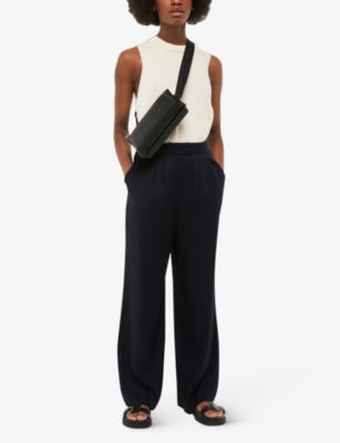 Whistles Womens Black Fran High-rise Wide-leg Recycled Polyester-blend Trousers In Black