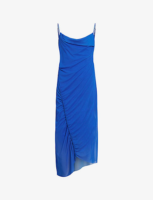 ALLSAINTS: Ulla cowl-neck draped recycled polyester-blend midi dress