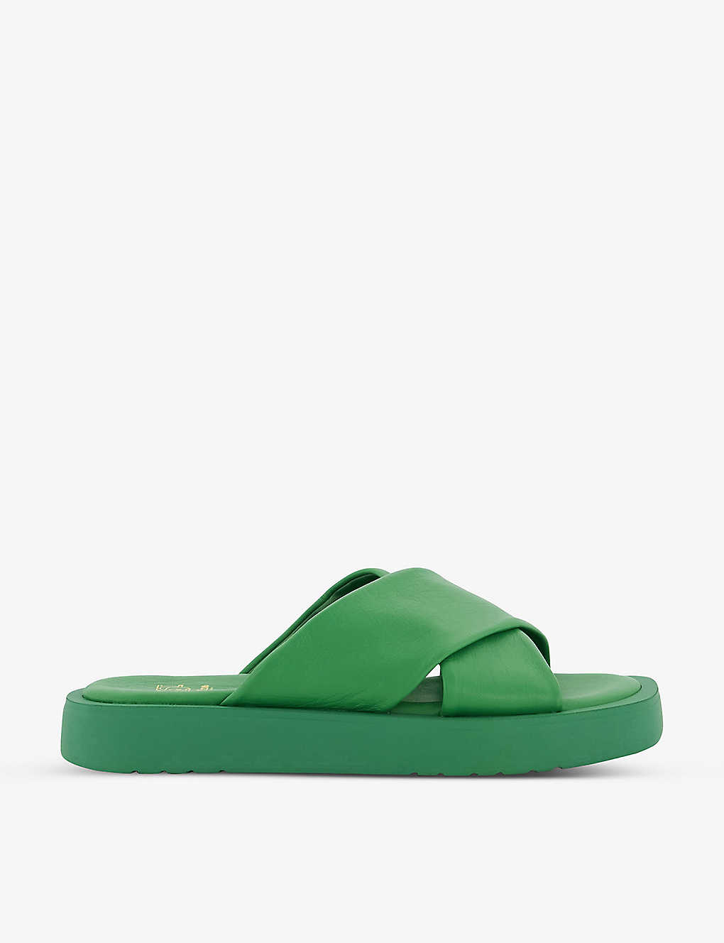 Dune Womens Green-leather Cross-strap Leather Sandals
