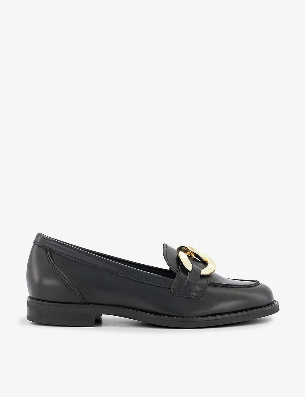 Dune Womens Black-leather Chain-detail Leather Loafers