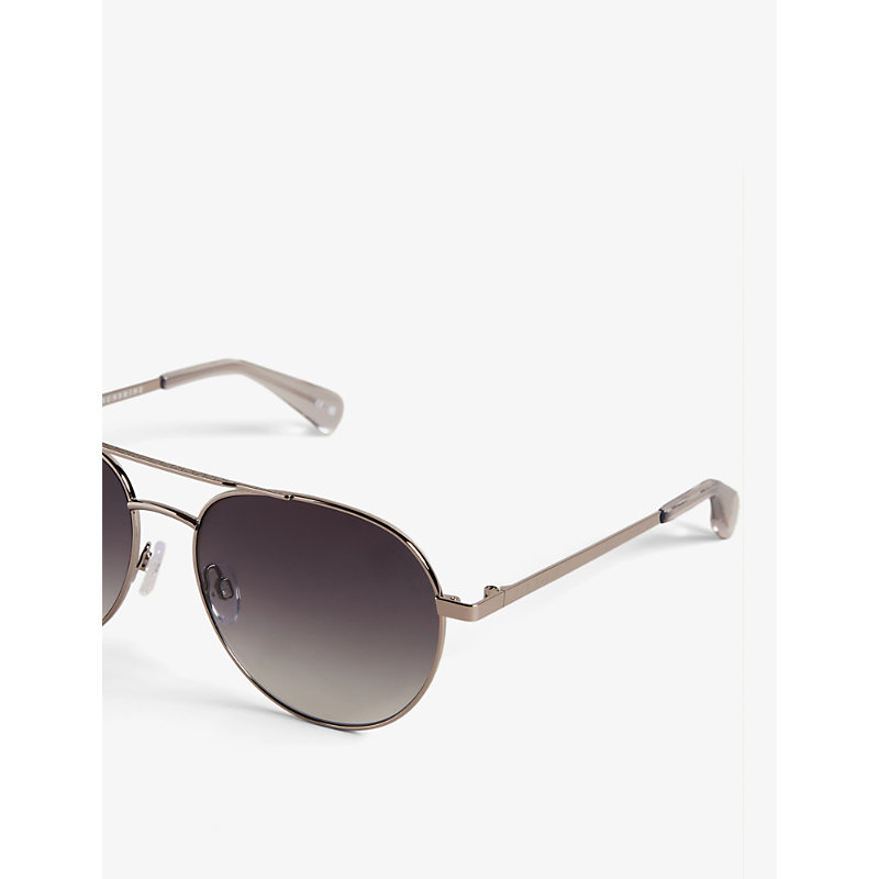 Shop Ted Baker Men's Gunmetal Konraad Aviator Stainless-steel Sunglasses