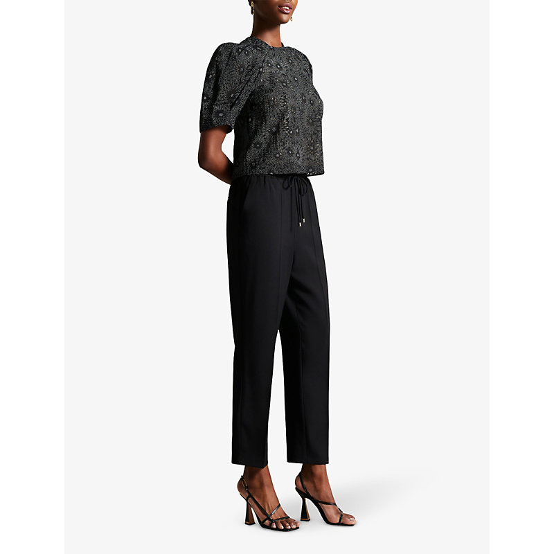 Shop Ted Baker Women's Black Laurai Straight-leg Mid-rise Woven Trousers