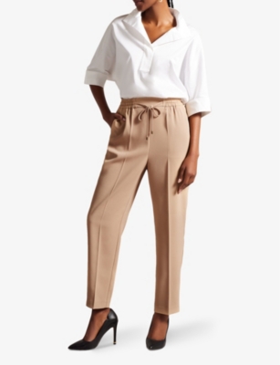 Shop Ted Baker Women's Camel Laurai Straight-leg Mid-rise Woven Trousers