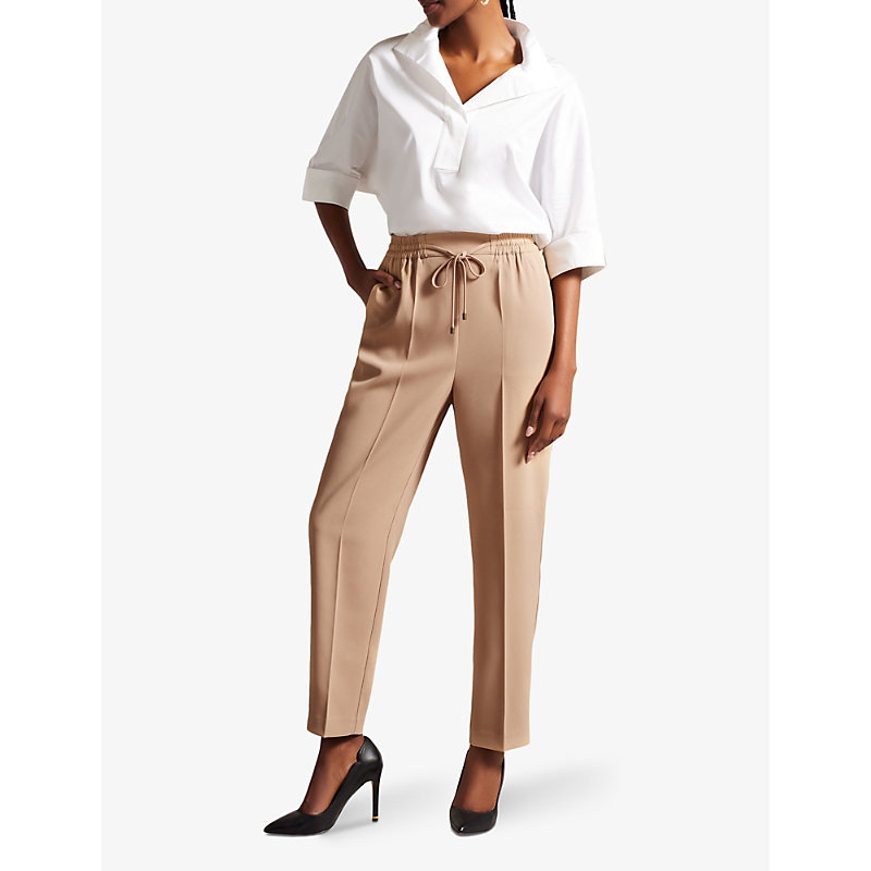 Shop Ted Baker Women's Camel Laurai Straight-leg Mid-rise Woven Trousers