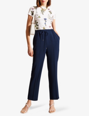 Shop Ted Baker Laurai Straight-leg Mid-rise Woven Trousers In Navy