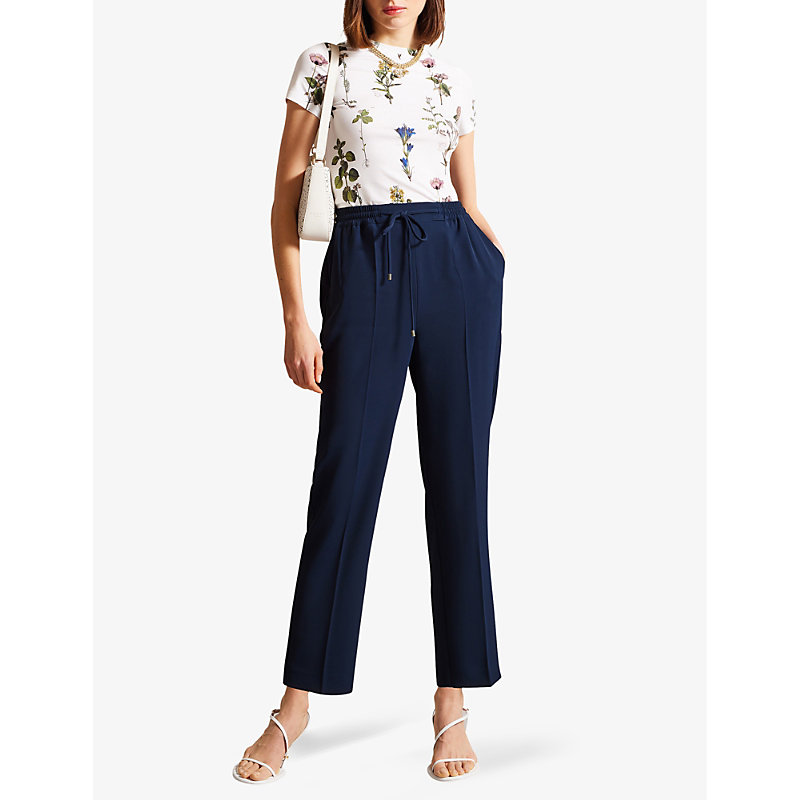 Shop Ted Baker Women's Navy Laurai Straight-leg Mid-rise Woven Trousers