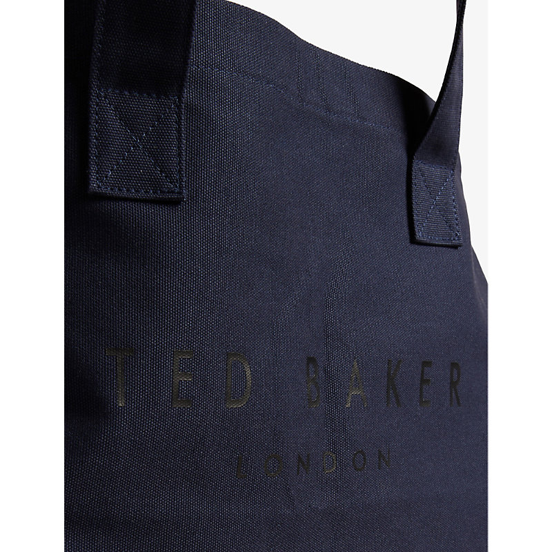 Shop Ted Baker Dk-navy Logo-print Cotton Tote Bag