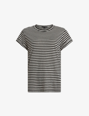 Allsaints Anna Striped Regular-fit Cotton-blend T-shirt In Chalk/ink