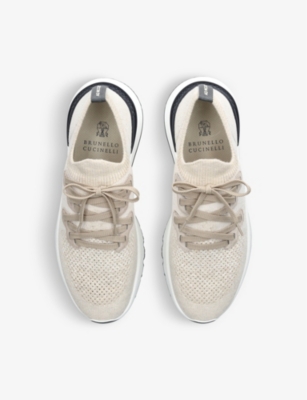 Shop Brunello Cucinelli Brand-embossed Knitted Low-top Trainers In White
