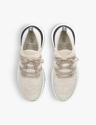 Brunello Cucinelli Mens Brand-embossed Knitted Low-top Trainers Beige In Neutral