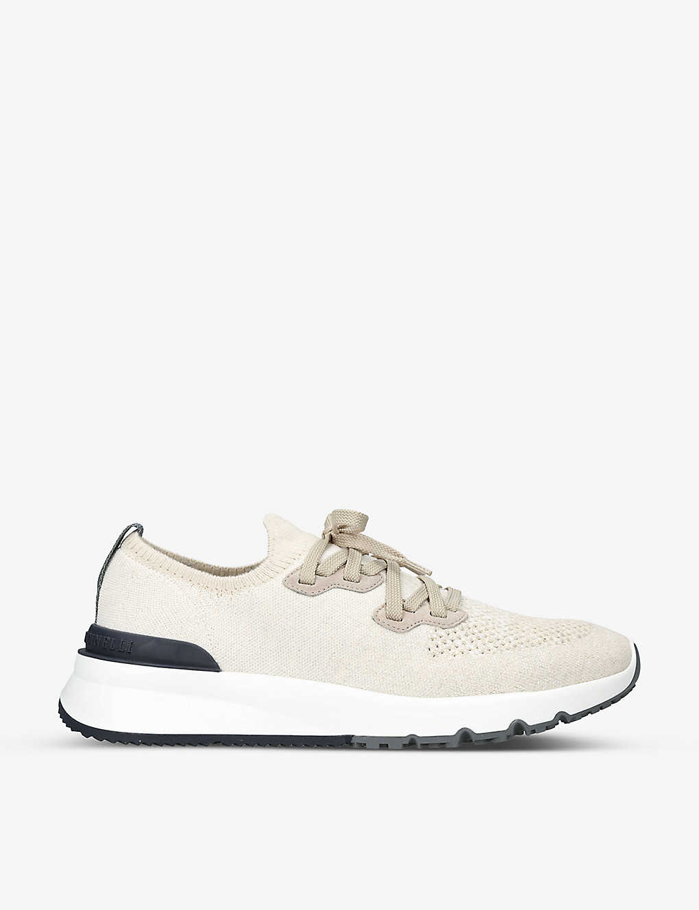 Shop Brunello Cucinelli Beige Brand-embossed Knitted Low-top Trainers In White