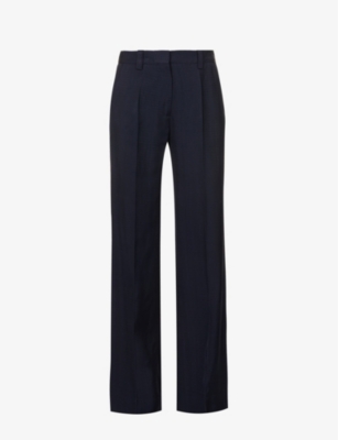 Shop Victoria Beckham Womens Ink Blue Structured-waist Pressed-crease Straight-leg Mid-rise Woven Trouser