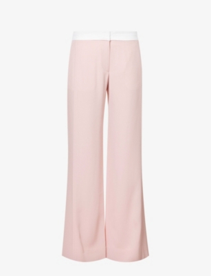 VICTORIA BECKHAM VICTORIA BECKHAM WOMEN'S BLUSH CONTRAST-PANEL WIDE-LEG HIGH-RISE CREPE TROUSERS,66673805