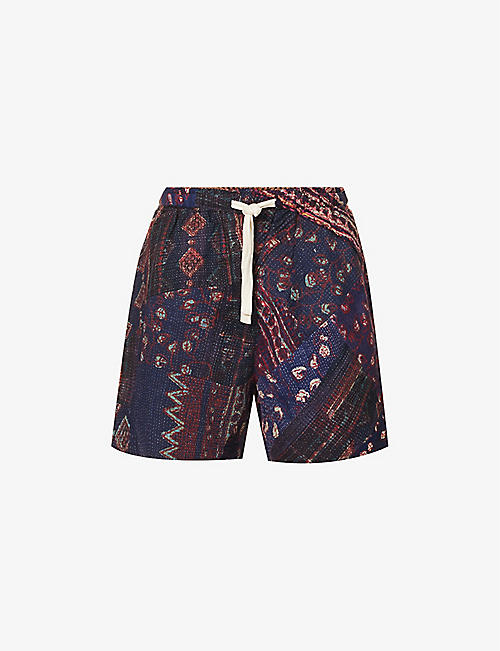 KARU RESEARCH: Kantha-stitch relaxed-fit upcycled-cotton shorts