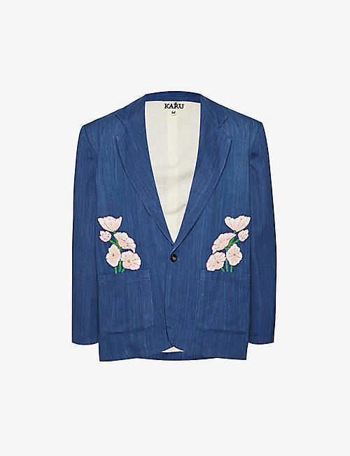 KARU RESEARCH: Flower-embroidered handwoven boxy-fit cotton jacket