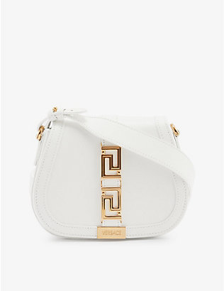 VERSACE: Goddess brand clasp-embellished leather shoulder bag