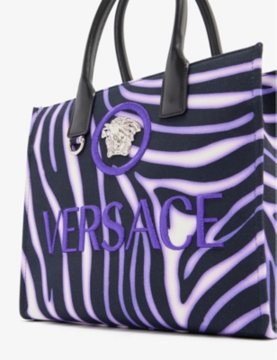 VERSACE VERSACE WOMENS PURPLE ZEBRA-PRINT SMALL COTTON TOTE BAG