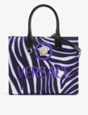 Versace La Medusa Zebra-print Box Tote Bag In Purple
