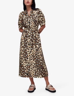 Shop Whistles Women's Multi-coloured Leopard-print Tied-waist Woven Shirt Midi Dress