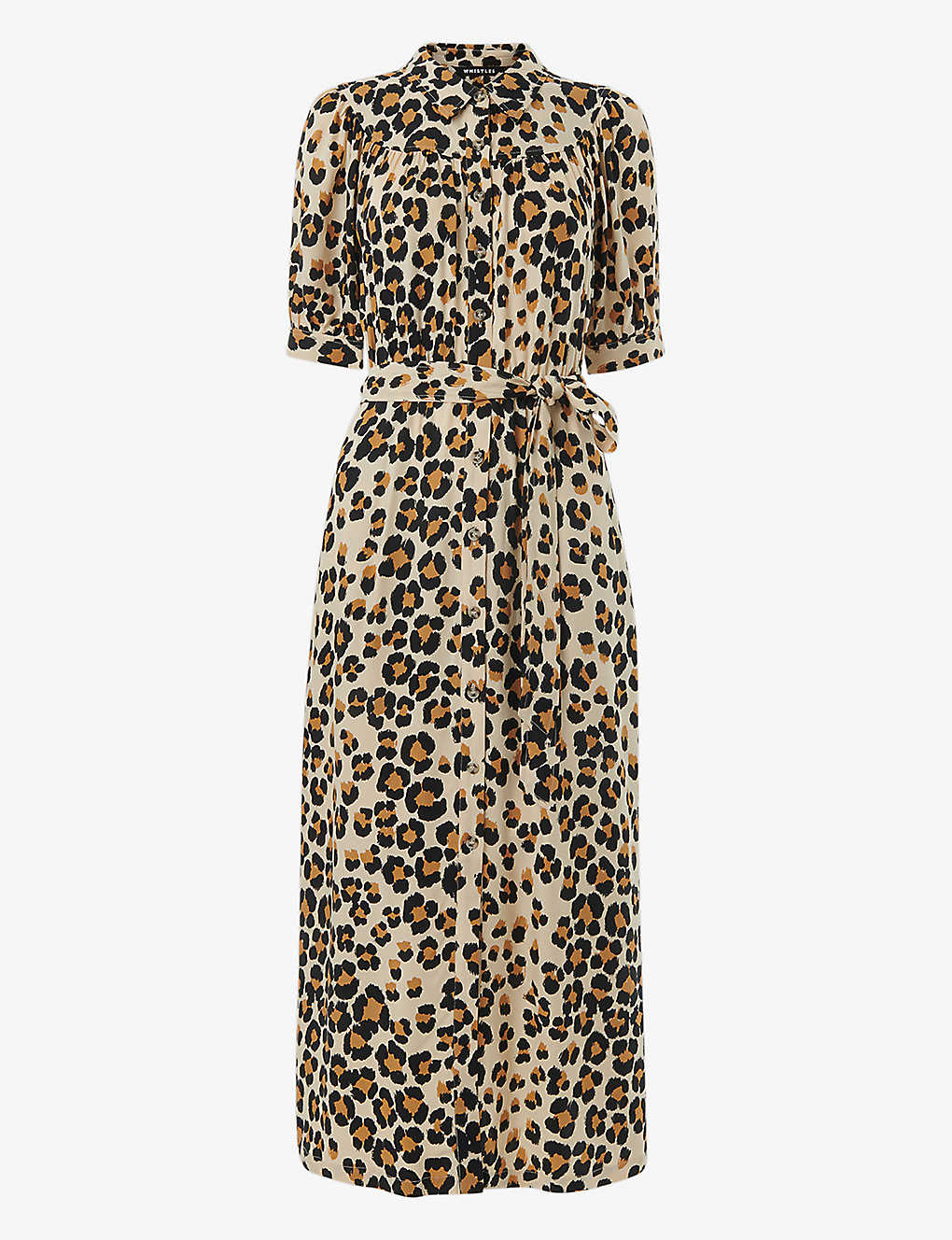 Whistles Womens Multi-coloured Leopard-print Tied-waist Woven Shirt Midi Dress
