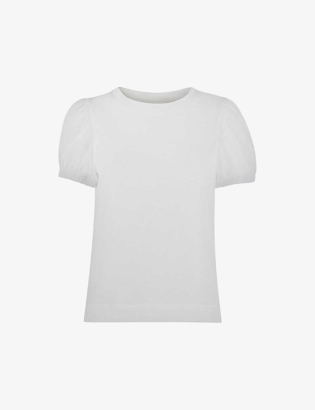 Whistles Womens White Puff-sleeved Keyhole Cotton-jersey T-shirt