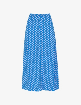 WHISTLES: Floral-print button-through woven midi skirt