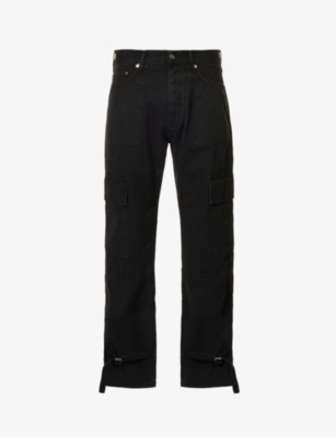 OFF-WHITE OFF-WHITE C/O VIRGIL ABLOH MEN'S BLACK BLACK WAVE BUCKLE-EMBELLISHED RELAXED-FIT STRAIGHT-LEG COTTON,66689622