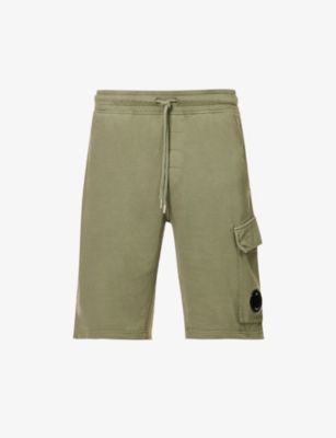 C.p. Company Lens-detail Cargo Shorts In Bronze Green
