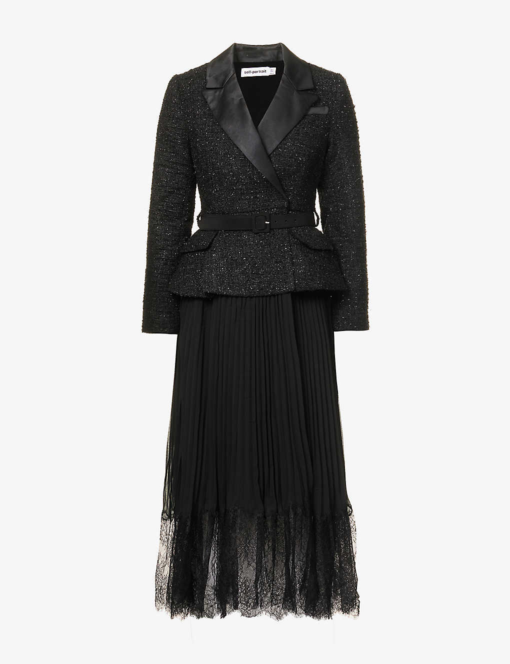 Self-portrait Womens Black V-neck Metallic-weave Woven Midi Dress