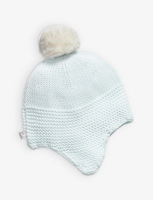 THE LITTLE TAILOR: Pom-pom knitted cotton trapper hat 0-12 months