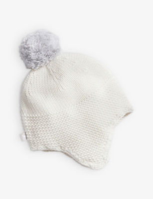 THE LITTLE TAILOR: Pom-pom knitted cotton trapper hat 0-12 months