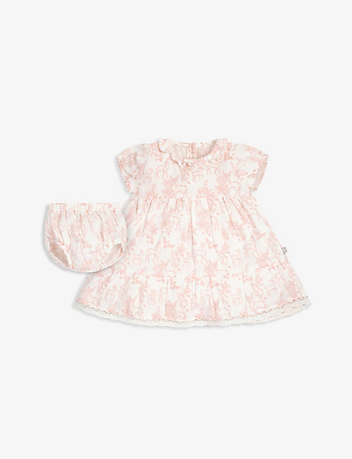 THE LITTLE TAILOR: Woodland-print cotton dress and bloomers set 3-24 months