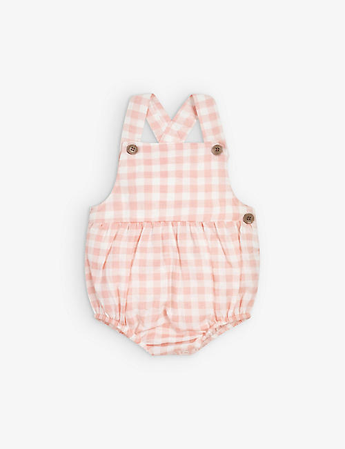 THE LITTLE TAILOR: Gingham-print dungaree cotton romper 0-24 months